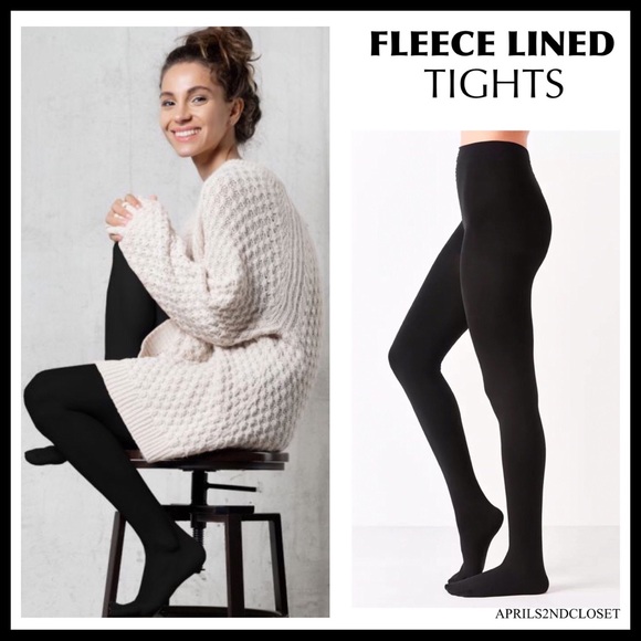 BLACK FLEECE LINED TIGHTS COZY FOOTED TIGHTS A3C - Picture 2 of 14